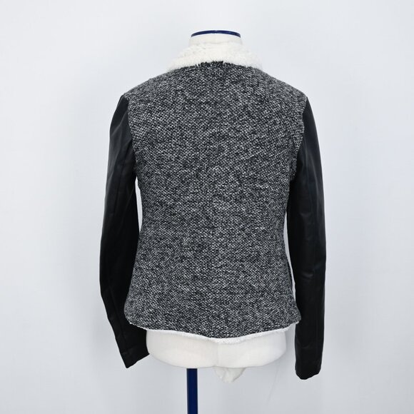 Open Knit Jacket with Faux Sherpa and Leather Sleeves - Picture 4 of 4
